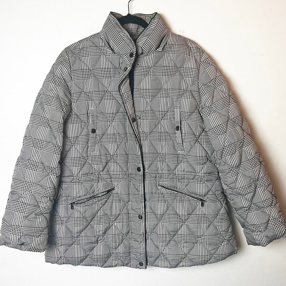 SZ 14/16 Lane Bryant Plus Size Houndstooth Black White Puff Winter Fall Jacket